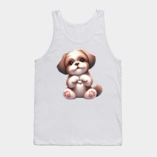 Valentine Shih Tzu Dog Giving Heart Hand Sign Tank Top